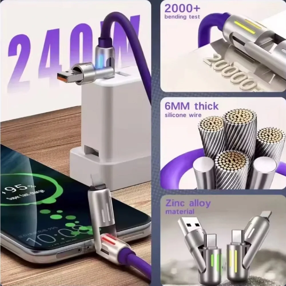 4-in1 USB Charging Cable, Light Indicator. Compatible with Multiple devices.